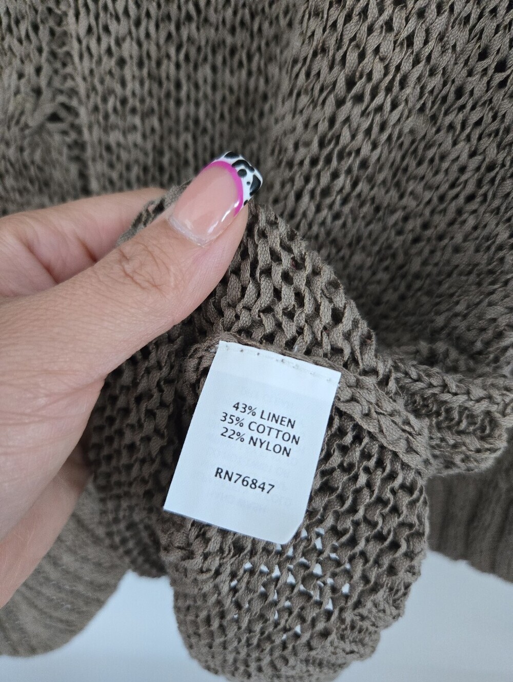 Apropos cowl neck open knit texture linen-blend sweater. 3/4 Sleeves. Large. - Picture 7 of 8